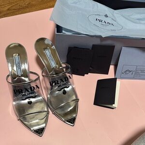 Prada Silver Transparent Heels NWT🌟